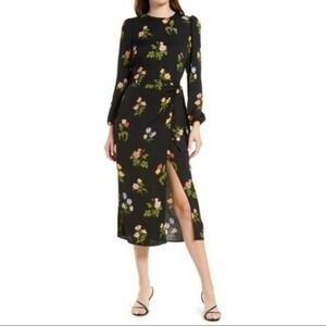 Reformation Black Reza Midi In Night Bloom Cocktail Dress B2490